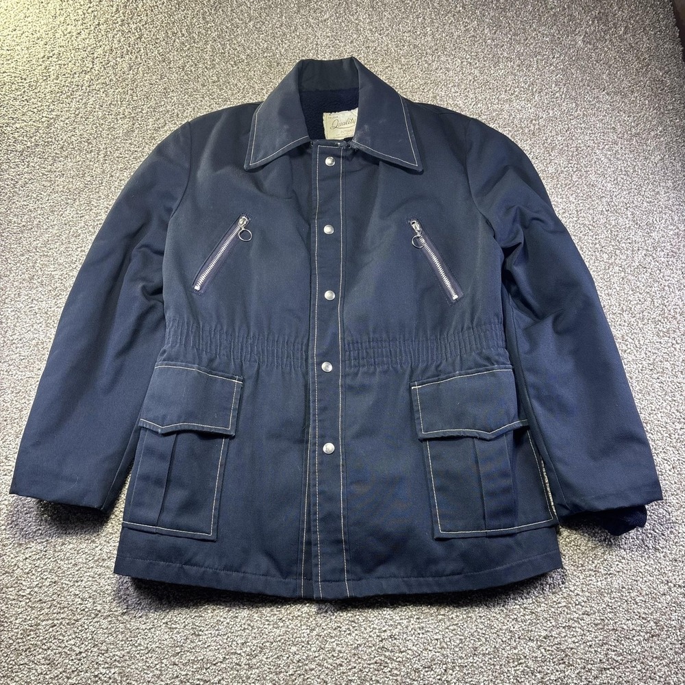 Vintage Quality Jacket Mens 38 Blue Twill Lined Parka Snap Zip Pockets‎ Workwear